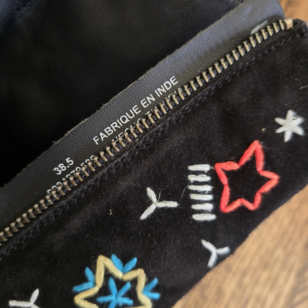 NEW FP Black Suede Celestial Star boho Embroidered Western Festival Ankle Boot - Picture 5 of 12